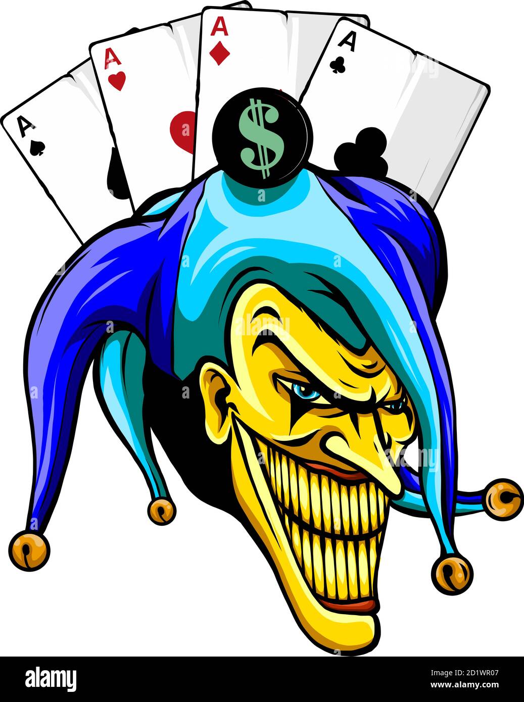Joker. Wütend Narr in der Kappe. tattoo Illustration Stock Vektor
