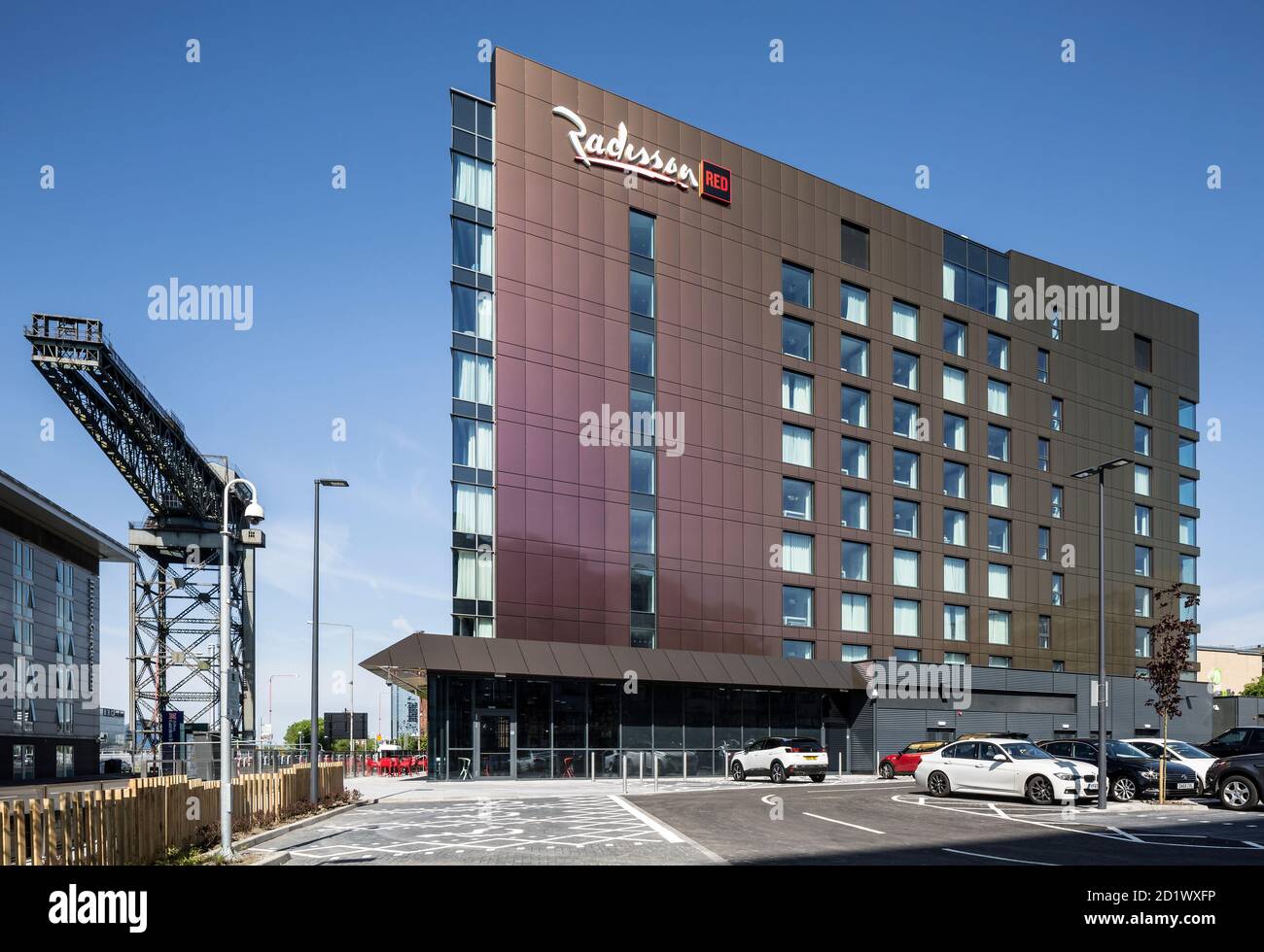 Außenansicht des Radisson RED Hotels mit 174 Zimmern, Glasgow, Schottland, Großbritannien. Stockfoto
