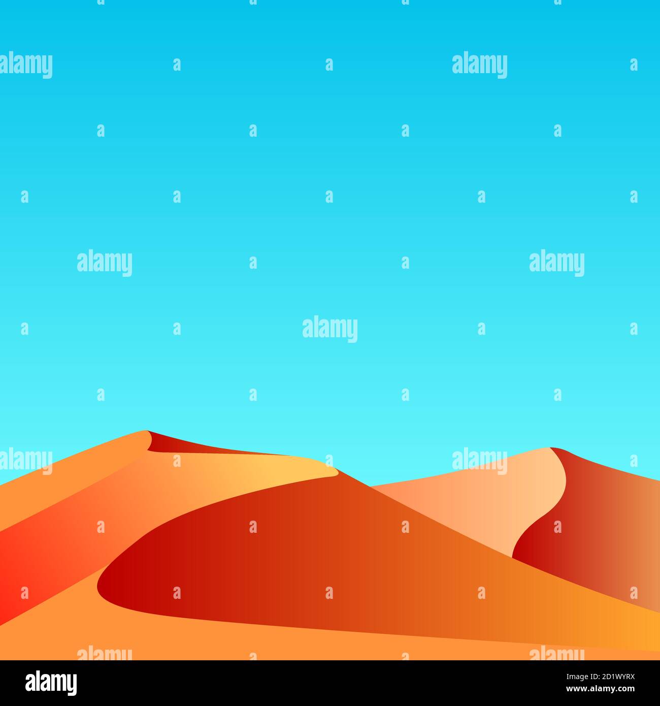 Flache Vektordarstellung von Sand in der Wüste mit blauem Himmel und Platz für Text. Vorlage für Banner und Ihr Design. Stock Vektor