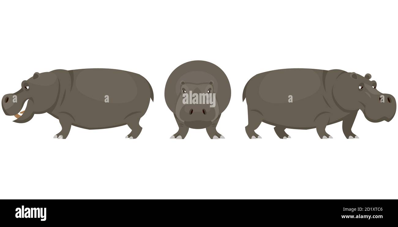 Hippopotamus in verschiedenen Posen. Afrikanisches Tier im Cartoon-Stil. Stock Vektor