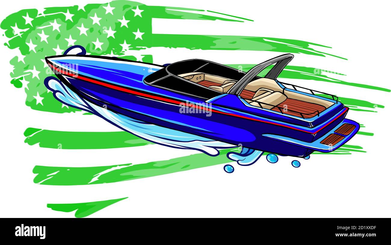 Cartoon-Illustration von Schnellboot mit amerikanischer Flagge Stock Vektor