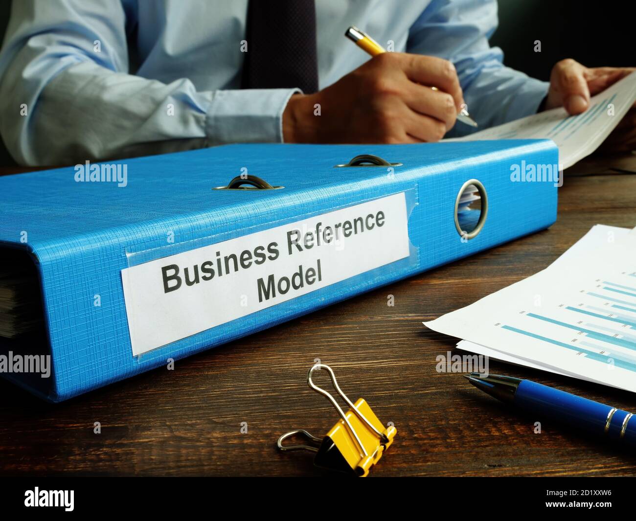 BRM - Business Reference Model Papiere in der blauen Ordner. Stockfoto
