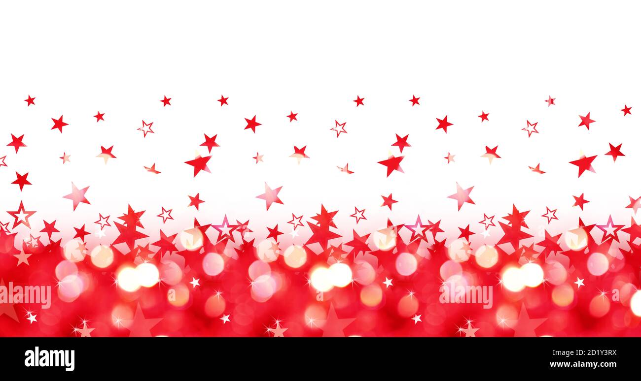 Shiny Panorama weihnachten Urlaub Hintergrund von roten Lichtern mit Sternen Isoliert auf Weiß Stockfoto
