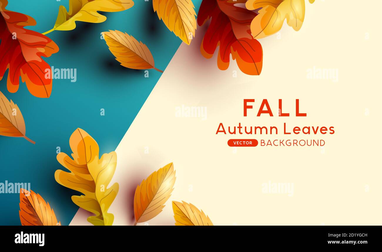 Herbst Saison Hintergrund mit fallenden Herbstblättern und Platz für Text. Flache Vektorgrafik Stock Vektor