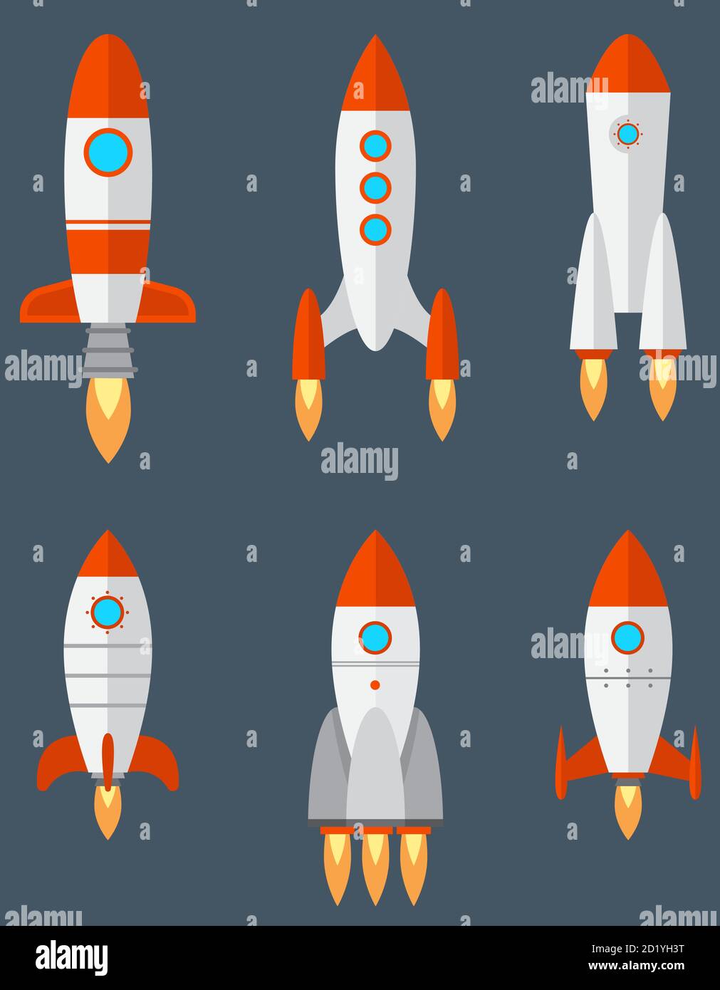 Set von verschiedenen Raketen. Weltraumtechnologie im Cartoon-Stil. Stock Vektor