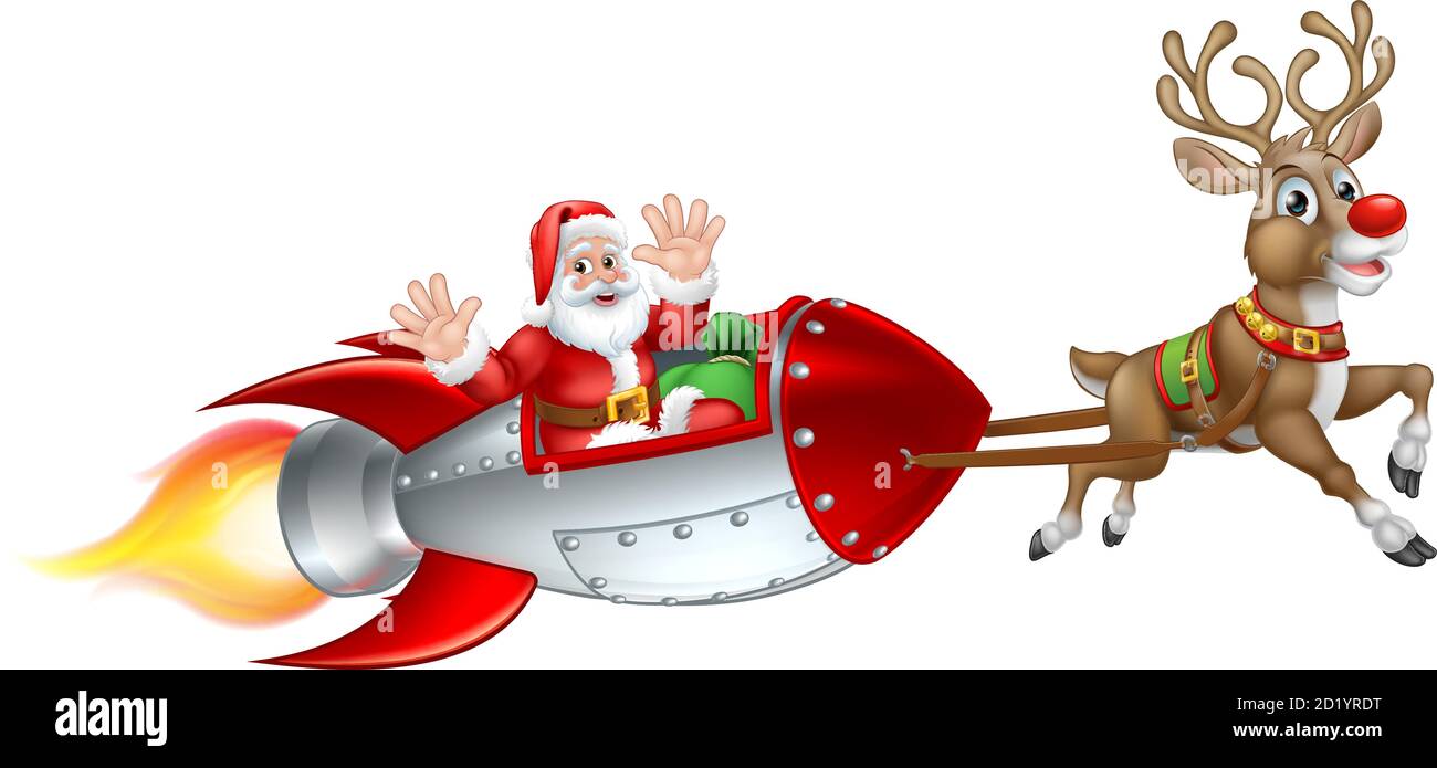 Santa Weihnachten Space Rocket Schlitten Schiff Schlitten Stock Vektor