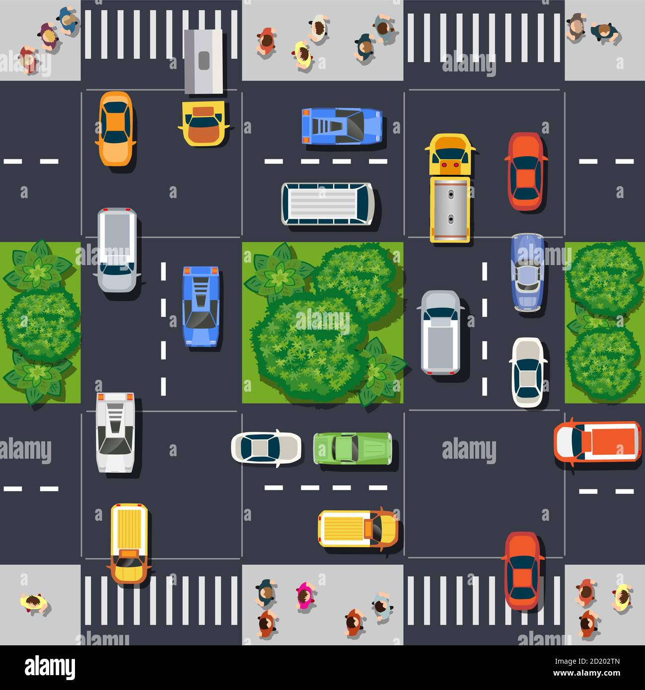 Die obere Ansicht ist eine Karte des Stadtteils Modulblock mit Stadtinfrastruktur Stock Vektor