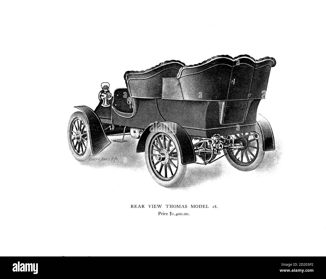 Thomas Modell 18 (Rückansicht) aus dem E. R. Thomas Motor Co. Inc. Advance Catalogue - Maker of Automobiles and Auto-Bi Motorcycles - aus Buffalo New York, USA, gedruckt 1903. E. R. Thomas Motor Company war ein Hersteller von motorisierten Fahrrädern, motorisierten Dreirädern, Motorrädern und Automobilen in Buffalo, New York zwischen 1900 und 1919 Stockfoto