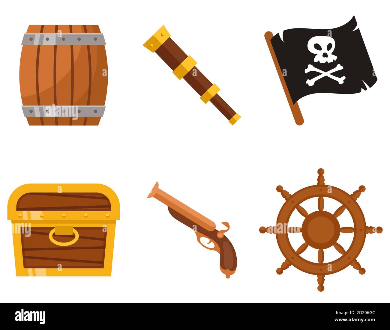 Satz von Piratenattributen. Marine Objekte im Cartoon-Stil. Stock Vektor