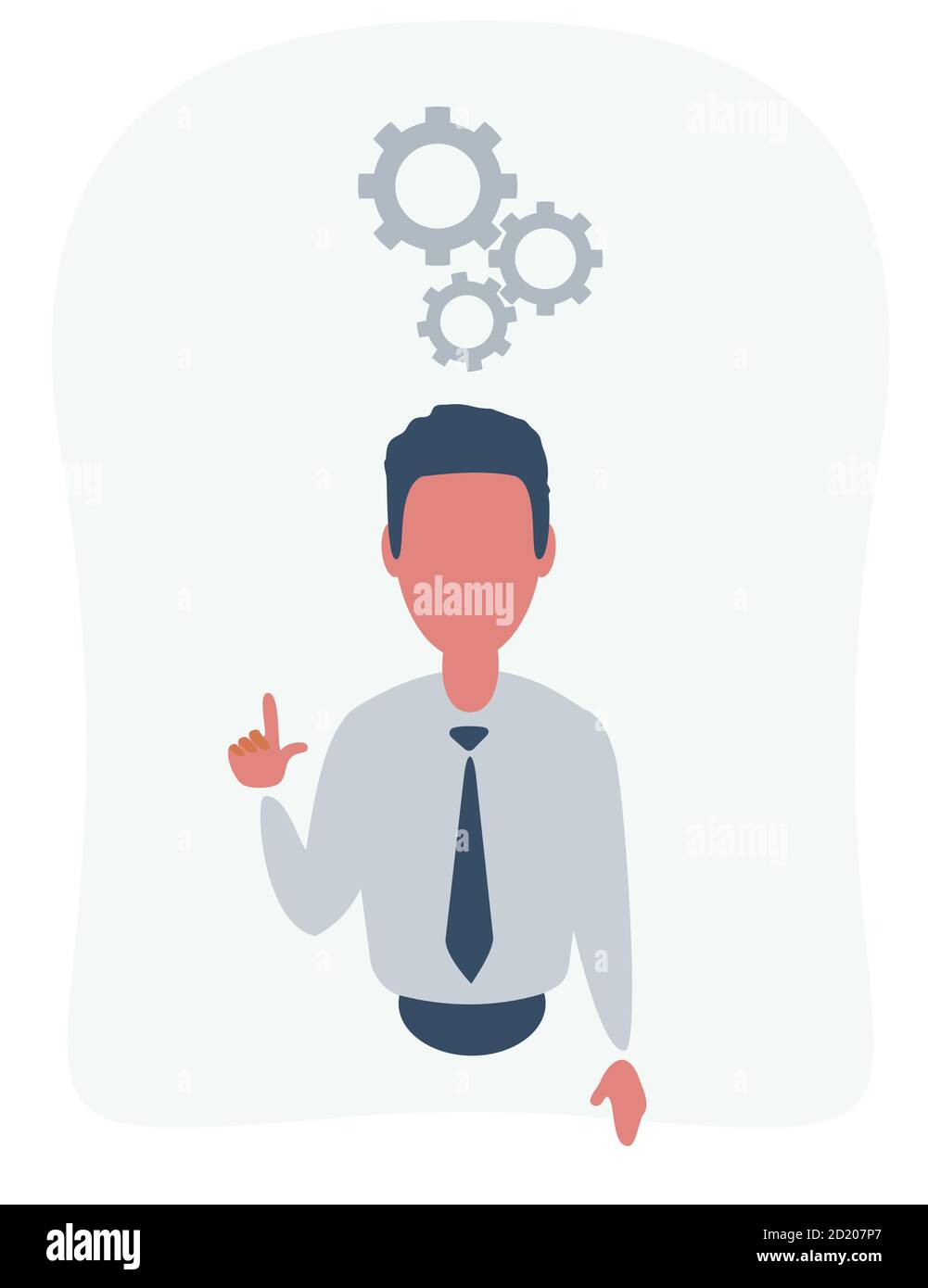 Menschlicher Kopf, der eine neue Idee schafft. Mann und Zahnräder über Kopf. Ideengenerierung. Geschäftsidee Schaffen. Stock Vektor