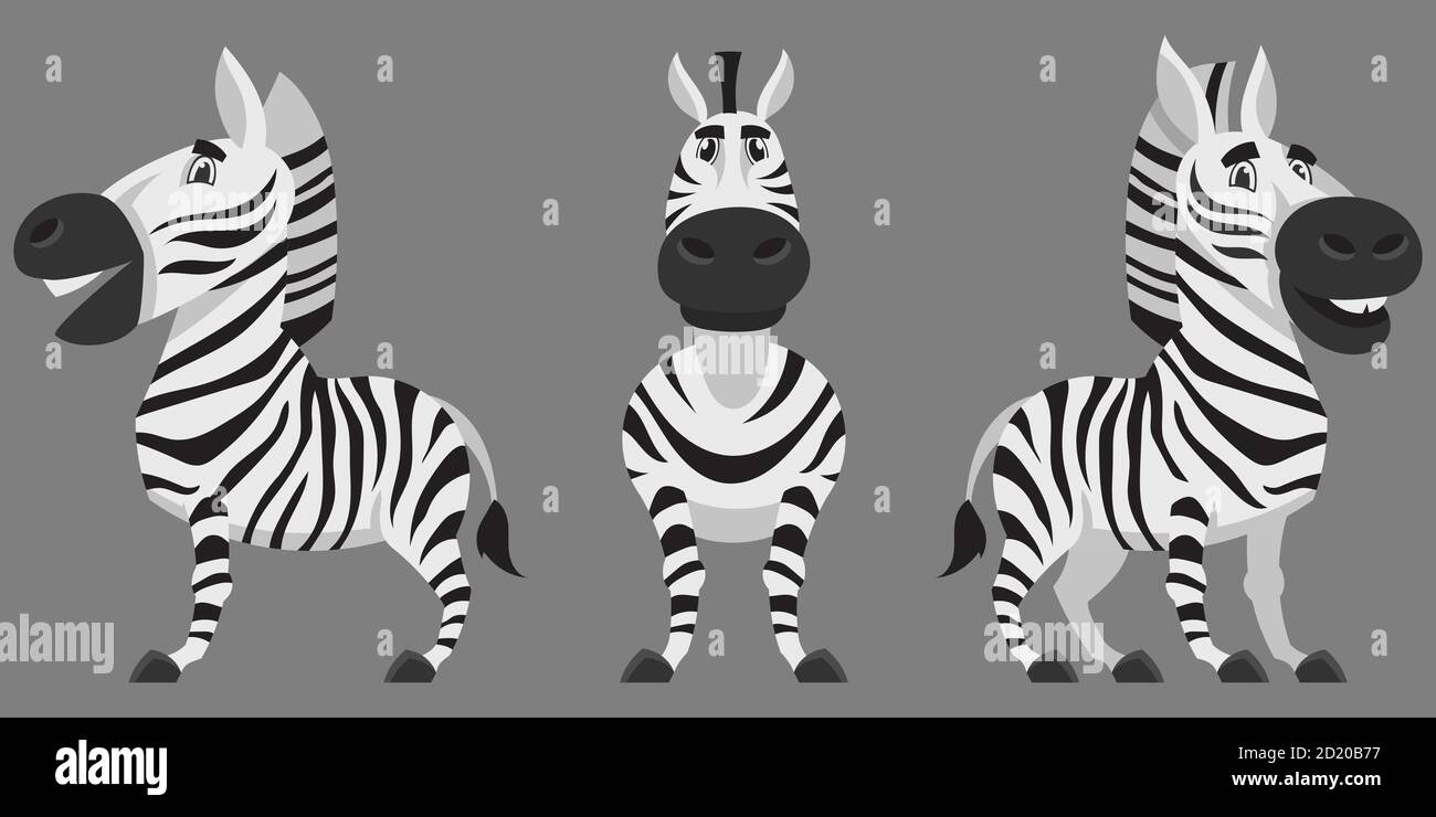 Zebra in verschiedenen Posen. Afrikanisches Tier im Cartoon-Stil. Stock Vektor