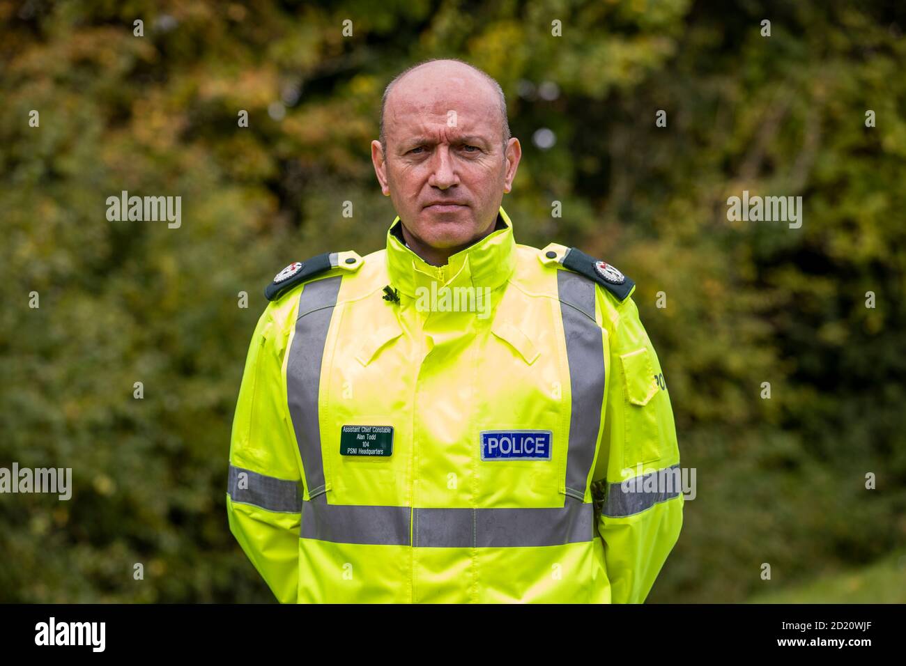 Stellvertretender Chief Constable Alan Todd, der für District Policing Command verantwortlich ist und während der PSNI Launch Pilot eBike Initiative für Response und Neighborhood Policing sowie für Volume Crime CID in Nordirland verantwortlich ist. Vier Nachbarschafts-Polizeiteams in ganz Nordirland haben im Rahmen einer Pilotinitiative 12 neue Fahrräder zur Verfügung gestellt, um eine verstärkte Patrouille in Gebieten zu ermöglichen, die für Fahrzeuge nicht leicht zugänglich sind. Offiziere werden Merida Espresso 400 und 700 Fahrräder, die in Aussehen ähnlich wie Polizei Spezifikation Mountainbikes sind, und sind Wi ausgestattet Stockfoto