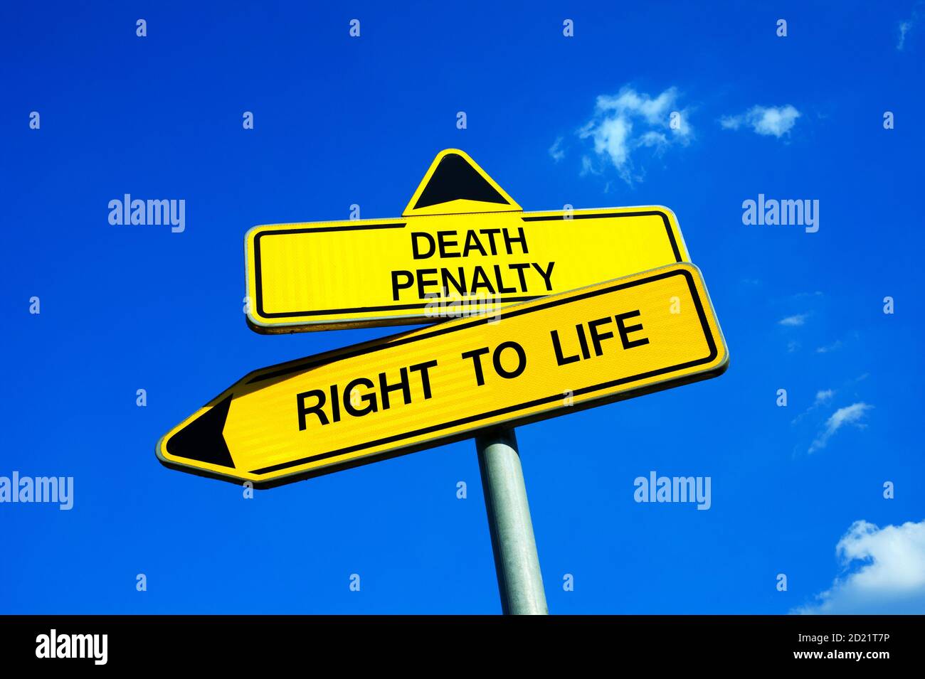 Todesstrafe vs Recht auf Leben - Verkehrszeichen mit Zwei Optionen - Appell zur Beendigung der Todesstrafe und Hinrichtungen Wegen Verletzung des Menschenrechts Stockfoto