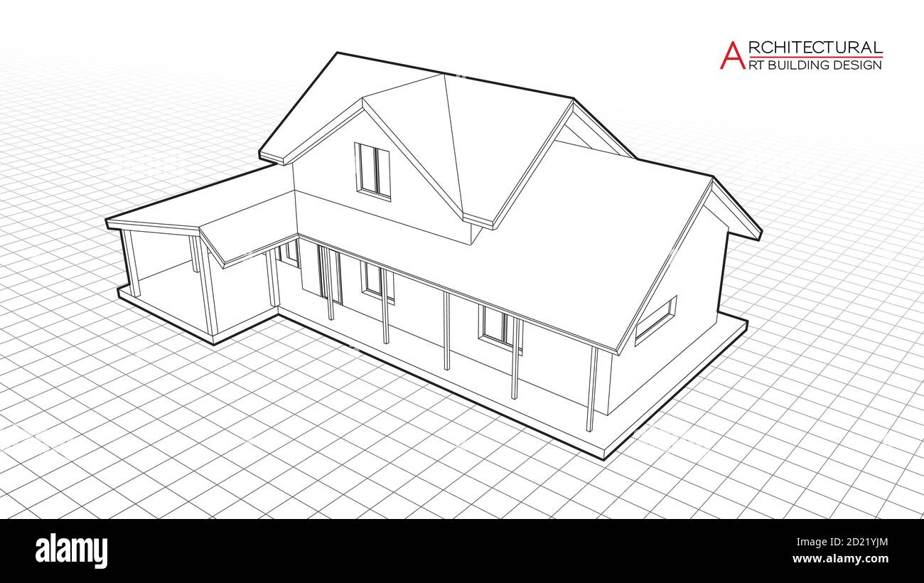 Moderner Hausbau Vektor. Architekturzeichnungen 3d-Illustration Stock Vektor