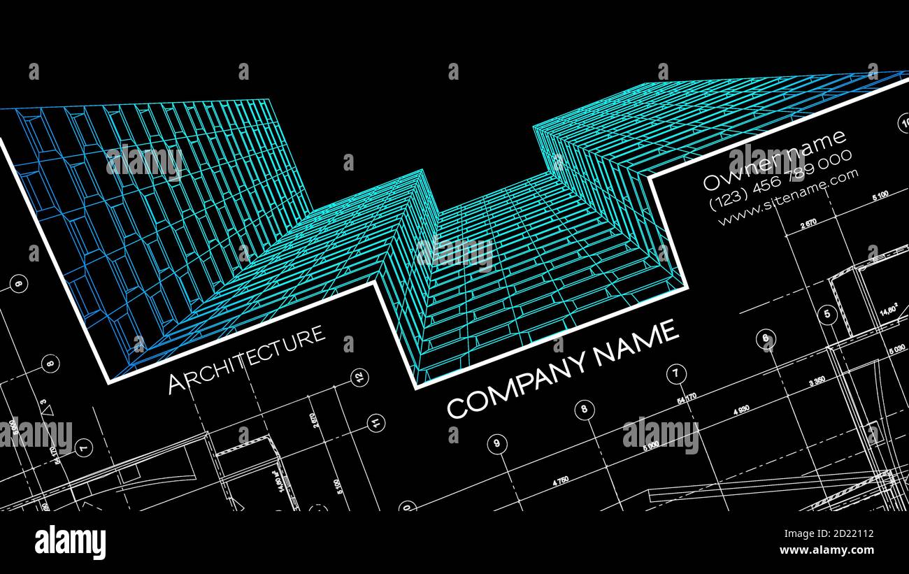 Elegante Visitenkarte für einen Architekten. Abstrakte Vektorgrafik. 3d Architekturhintergrund für Banner, Poster Stock Vektor