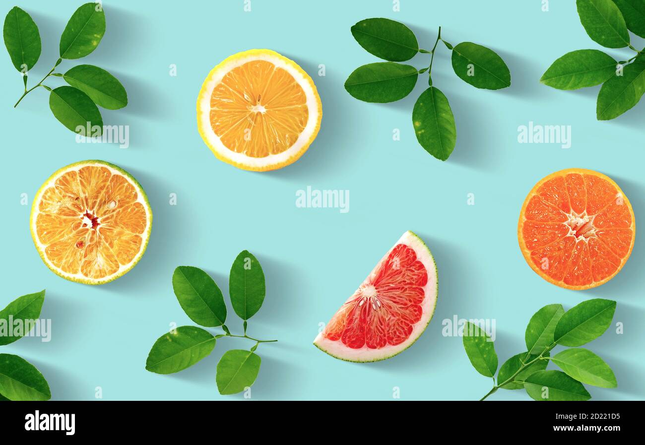 Orange, Pampelmuse, Limette, Zitrone, Gruppe des Objekts auf weißem Hintergrund Stockfoto