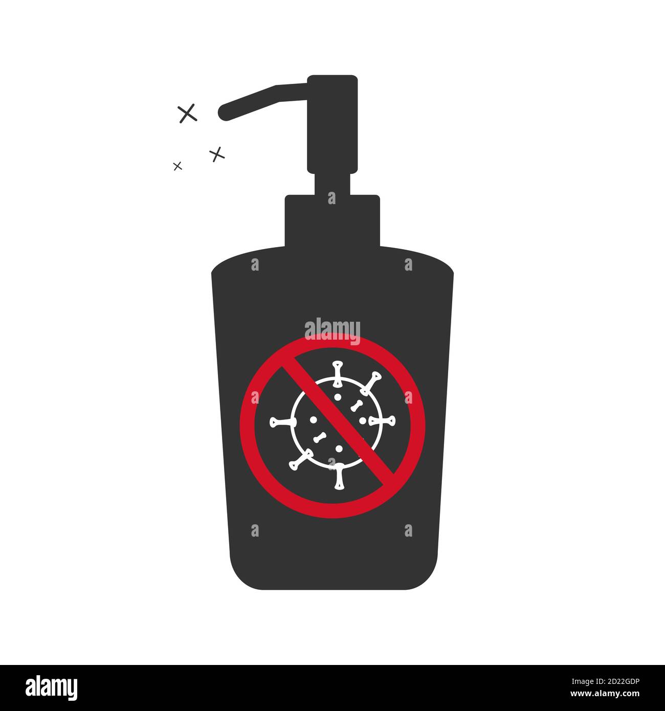 Symbol für antiseptische Hände. Flache Abbildung. Konzept der Virenhandpflege. Schwarze Silhouette Form der Spenderflasche Stock Vektor