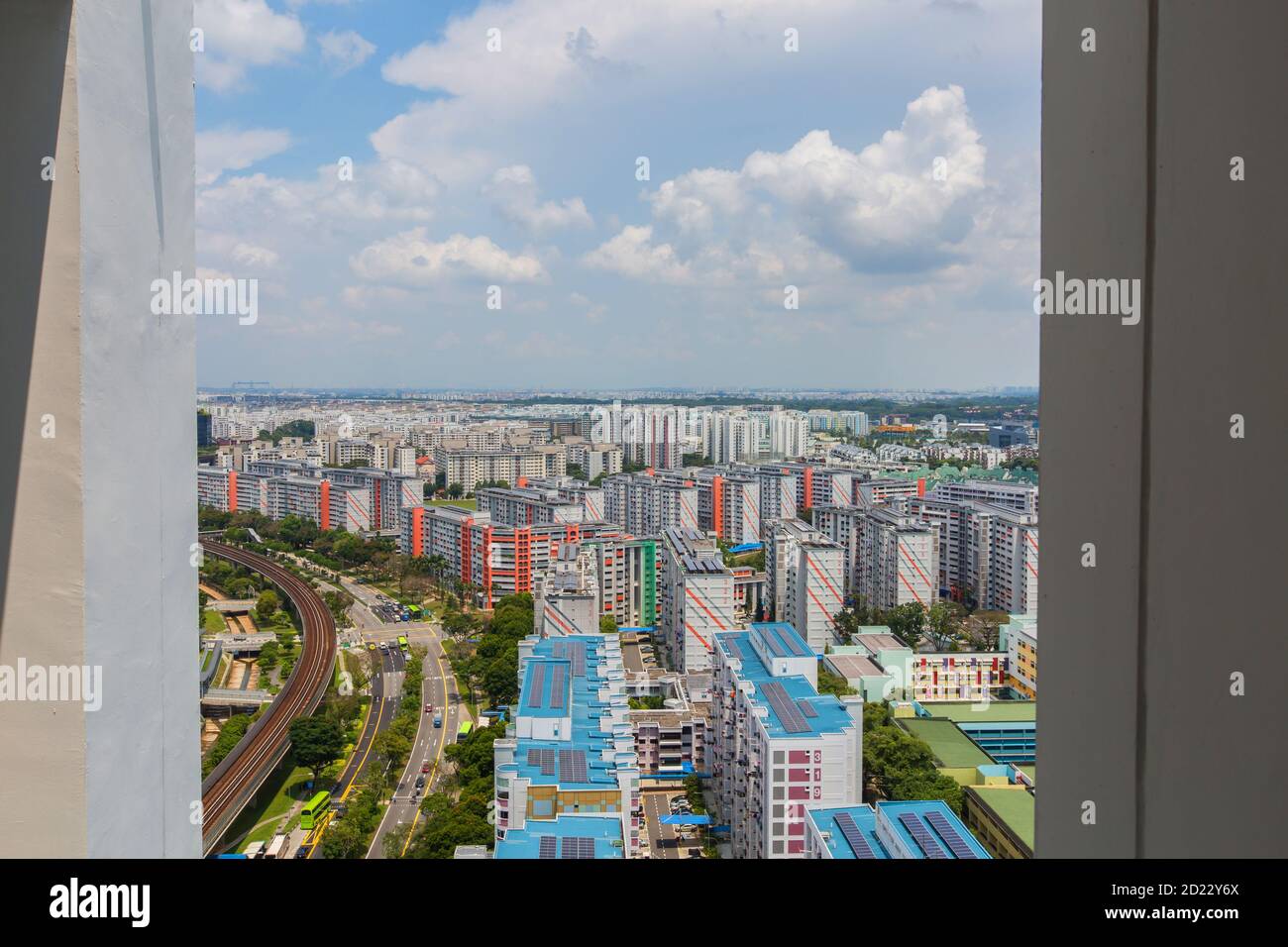 Luftaufnahme des nördlichen Teils der Wohncluster-Entwicklung in Singapur. Stockfoto