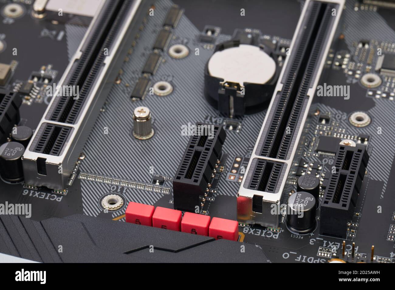 Mainboard Detail PCI-e Steckplätze für Erweiterungskarten Stockfoto