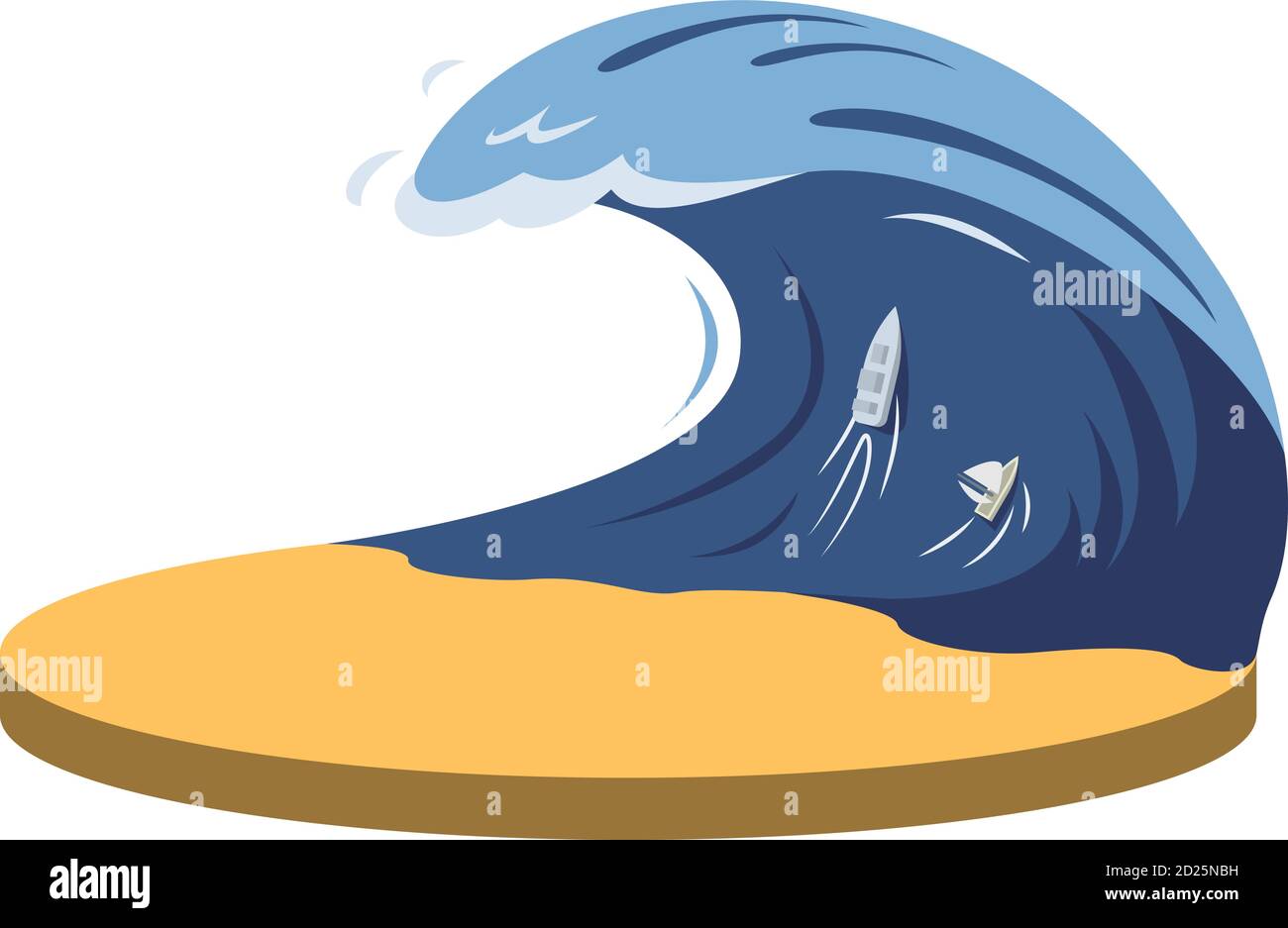 Typhoon Cartoon Vektor Illustration. Tsunami. Hochwelle. Tropischer Wirbelsturm, Sturm. Katastrophe, Katastrophe, Katastrophe. Destruktives Phänomen. Flache Farbe Stock Vektor