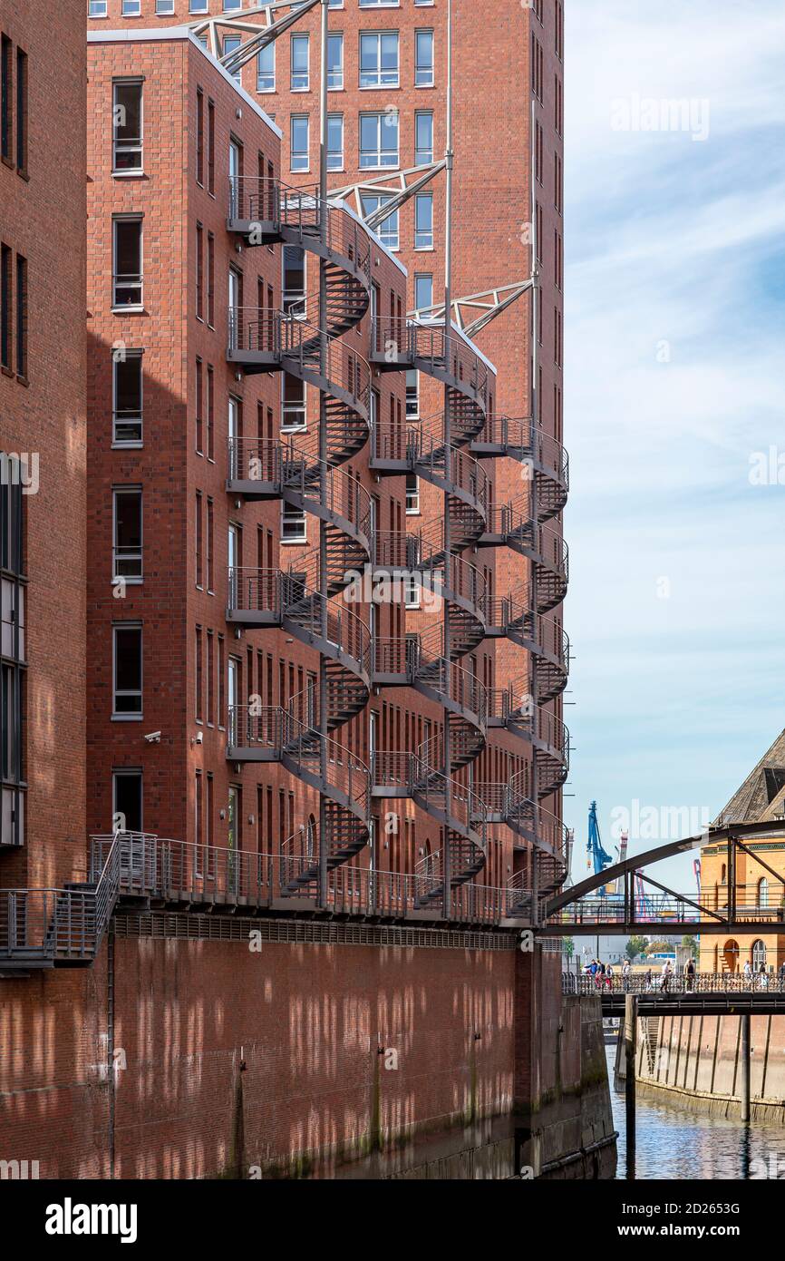 Die ikonische Speicherstadt in Hamburg. Im HafenCity-Viertel gelegen. Erbaut von 1883 bis 1927. Stockfoto