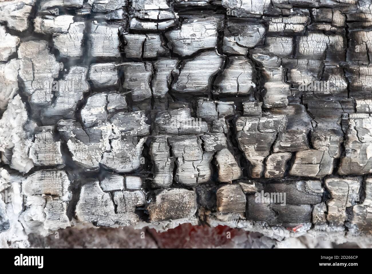 Textur von brennendem Holz in Details Stockfoto