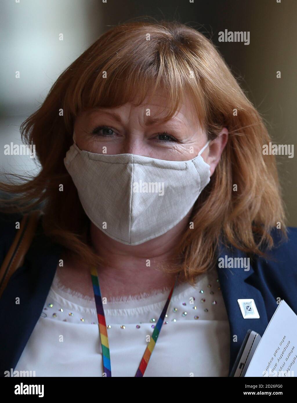 Emma Harper kommt zu aktuellen Fragen im schottischen Parlament in Holyrood, Edinburgh. Stockfoto