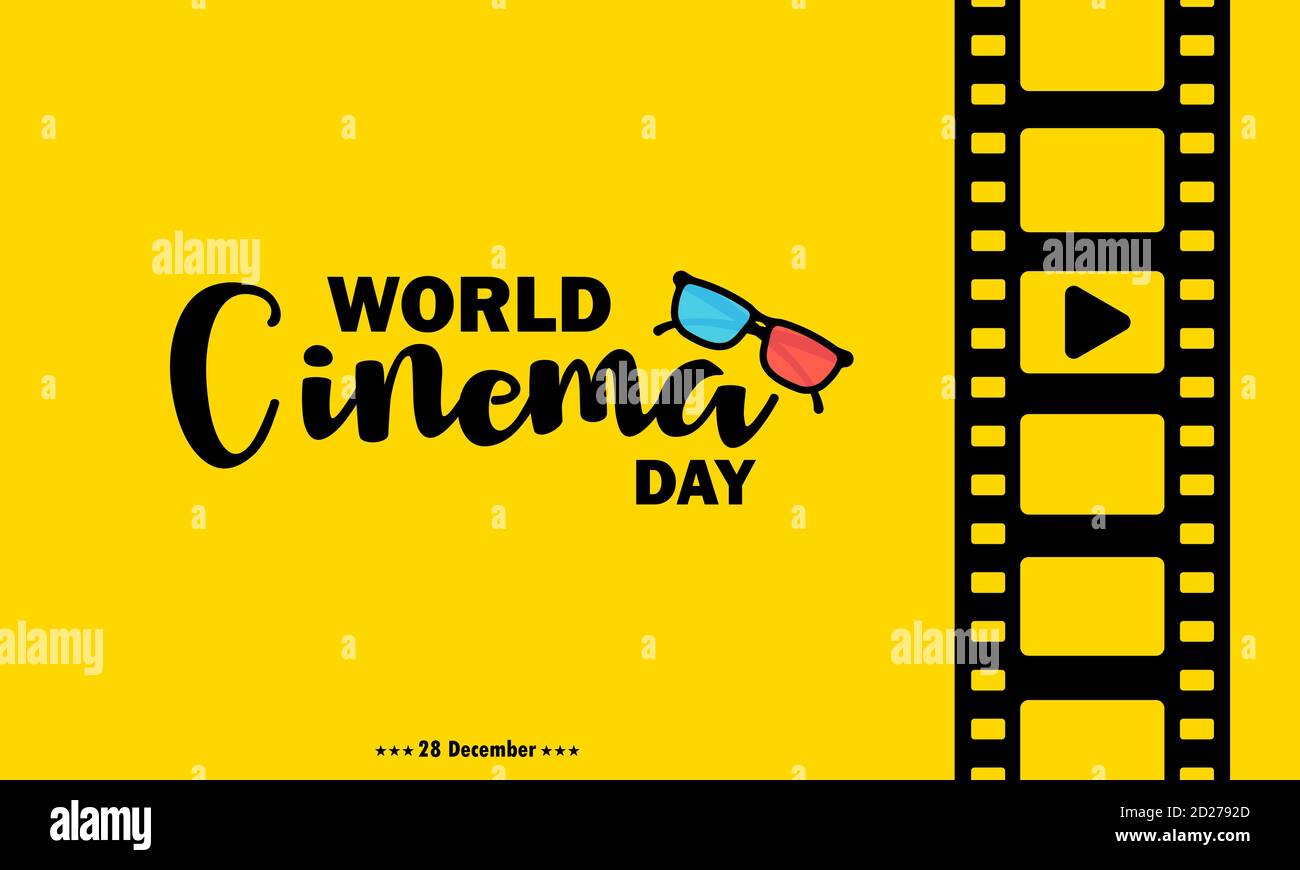 World Cinema Day Banner. Mit Filmstreifen. Kinematografie. Vektor auf isoliertem Hintergrund. EPS 10 Stock Vektor