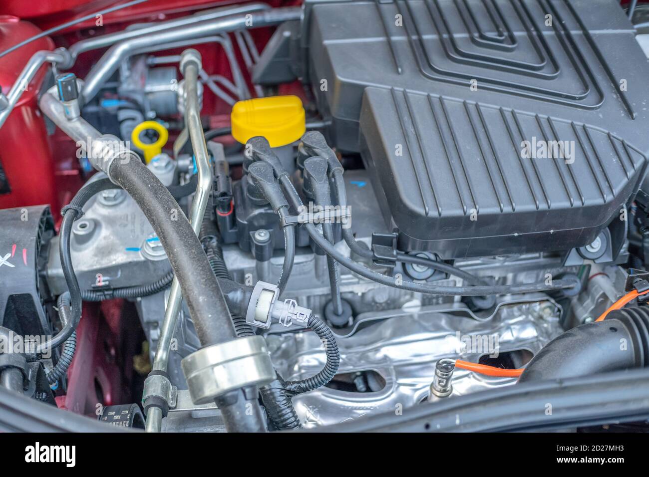 Nahaufnahme eines neuen Automotors. Stockfoto