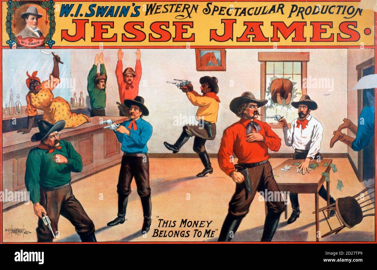 Theaterplakat für W.I. Swains spektakuläre Western-Produktion mit Jesse James, 1880er Stockfoto