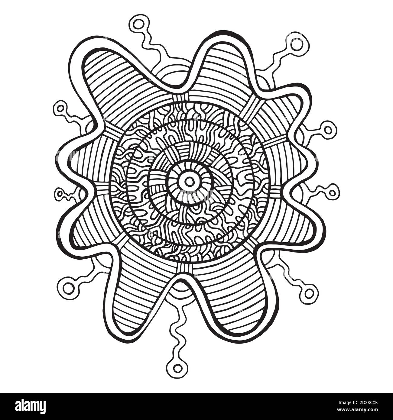 Malvorlagen abstrakte Mandala Linie Kunst, Labyrinth von Ornamenten. Psyc Stock Vektor