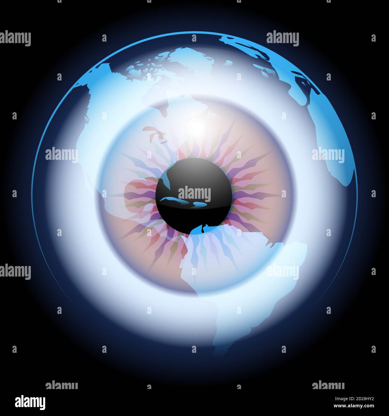 Globus Mit Augenkugel Im Inneren. Globales Vision-Konzept. Vektorgrafik. Stock Vektor