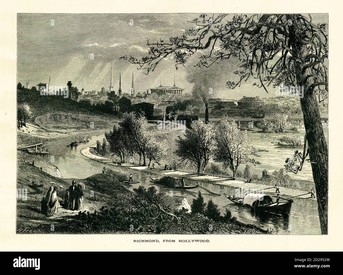 Blick auf die Stadt Richmond vom Hollywood Cemetery aus, Virginia, USA. Gravur veröffentlicht im malerischen Amerika oder das Land We Live in (D. Anw Stockfoto