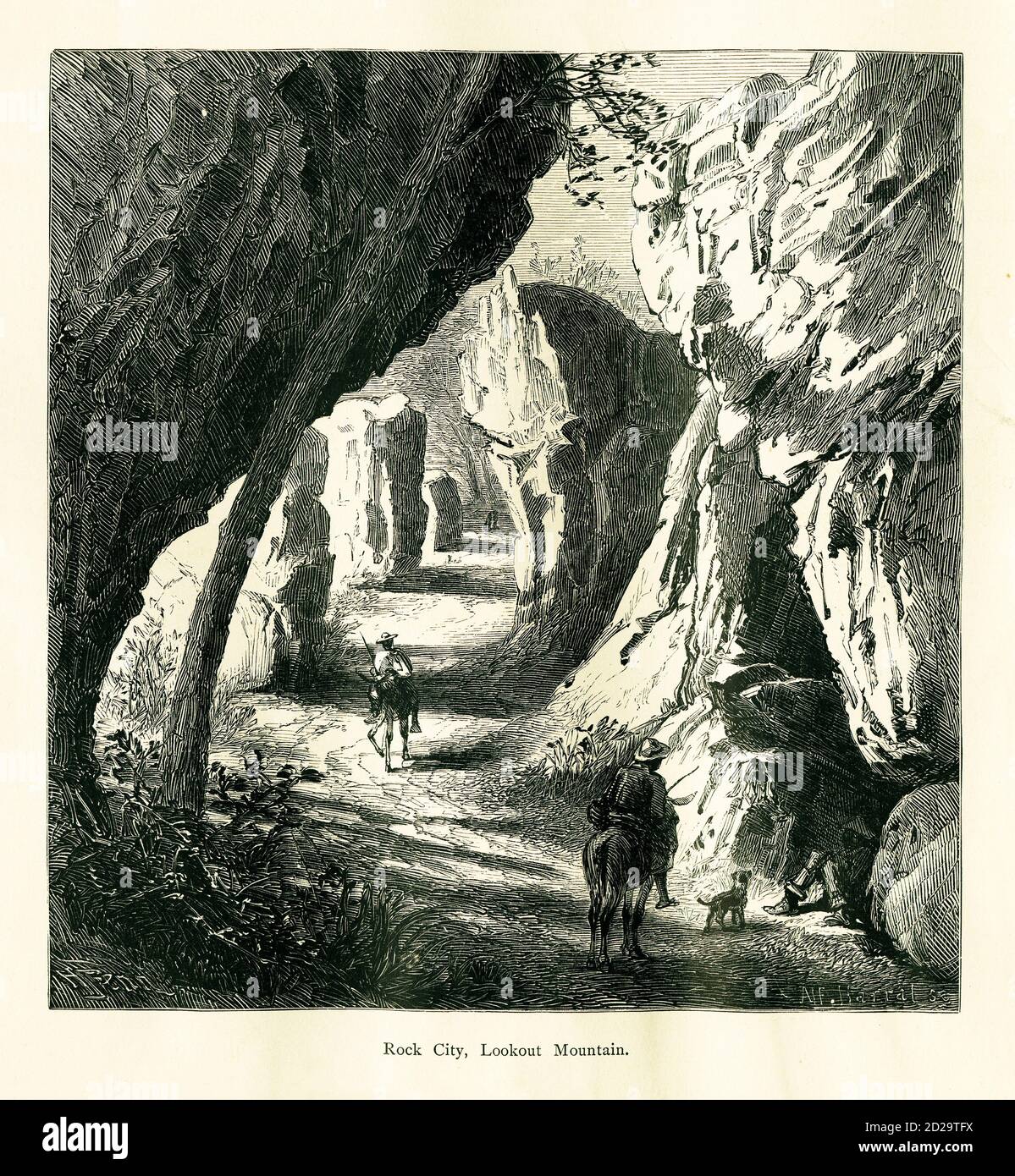 Stich aus dem 19. Jahrhundert von Rock City, auf Lookout Mountain, in der Nähe von Chattanooga, US-Bundesstaat Tennessee. Illustration veröffentlicht im malerischen Amerika oder Stockfoto