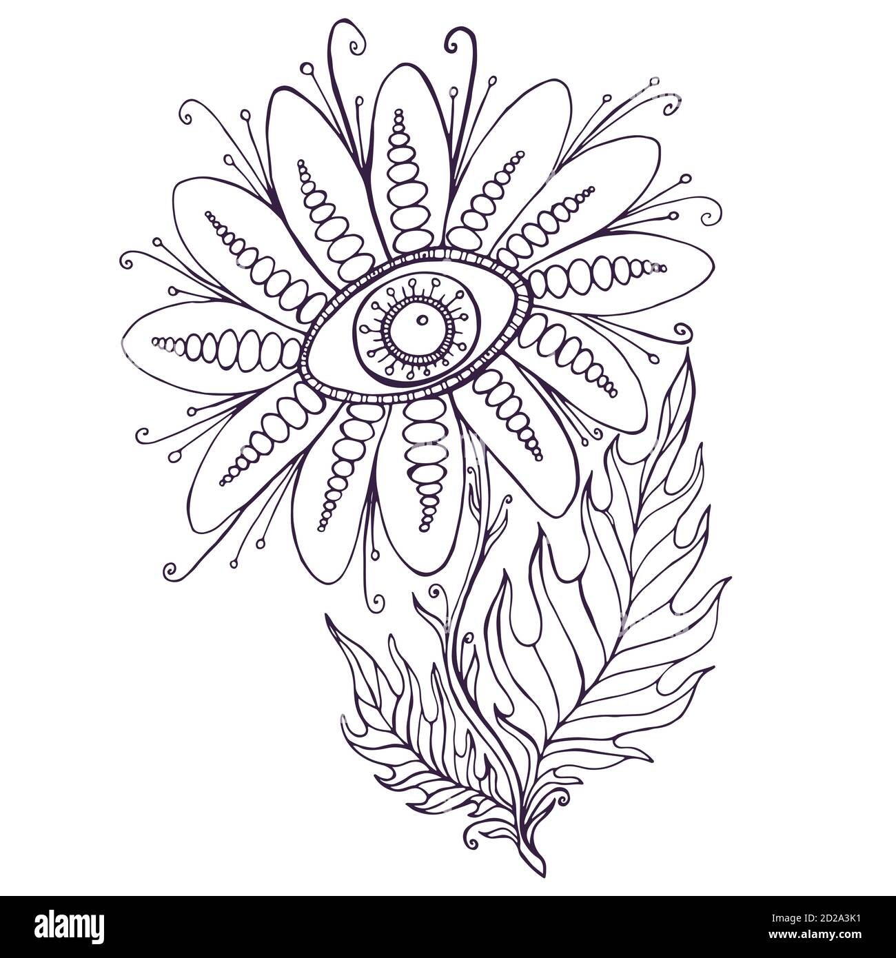 Fantasy Zierblume mit dem Auge Färbung Seite. Stock Vektor