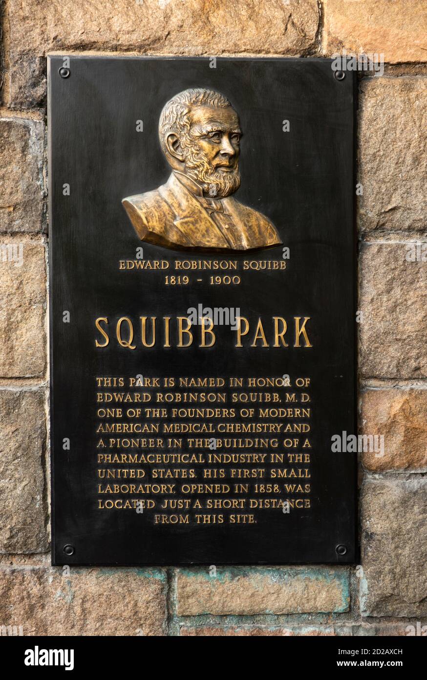 Squibb Park Gründer Plakette in Brooklyn Heights NYC Stockfoto