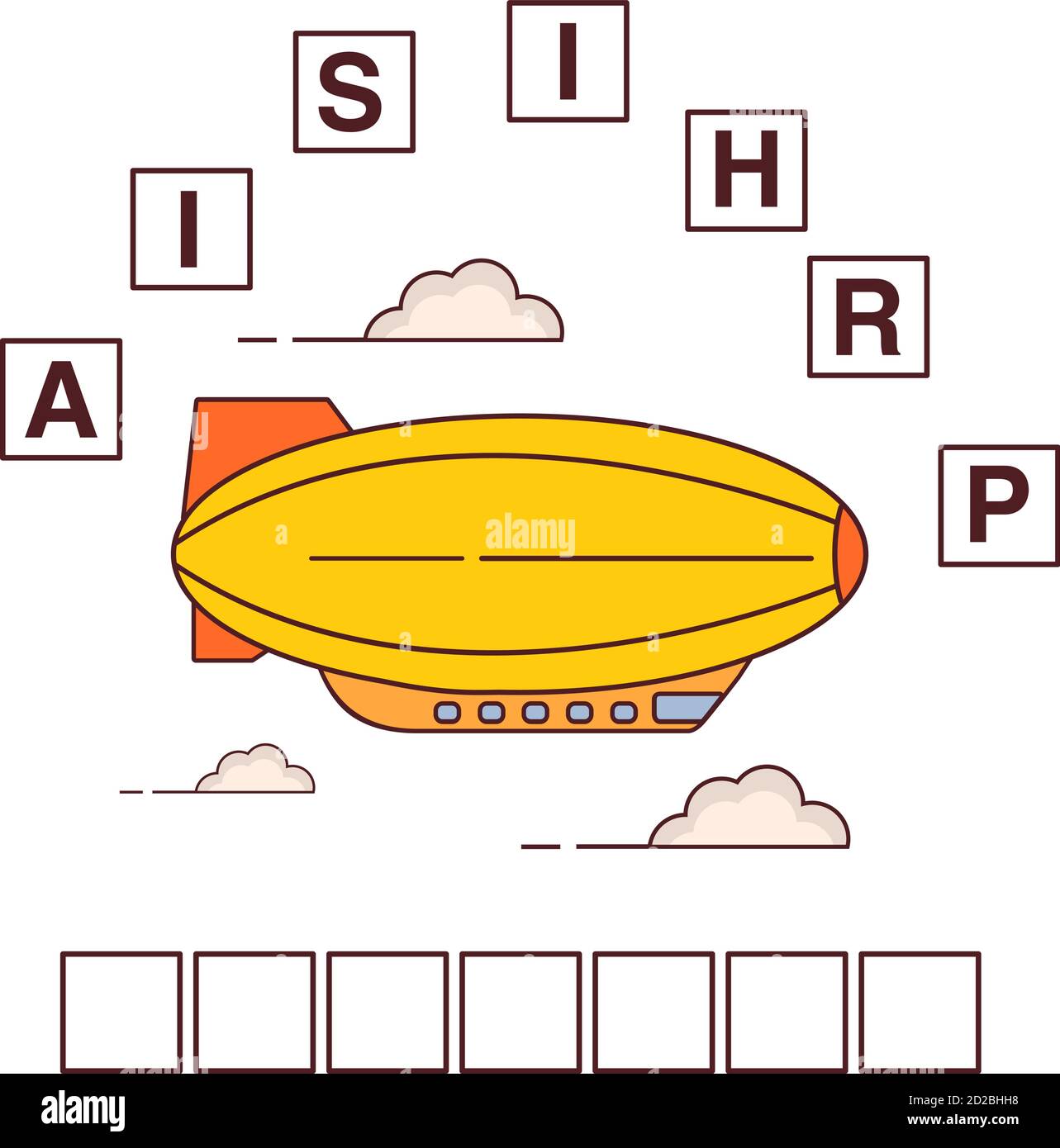Spiel Wörter Puzzle Luftschiff.Bildung entwickeln child.Riddle für Vorschule. Stock Vektor