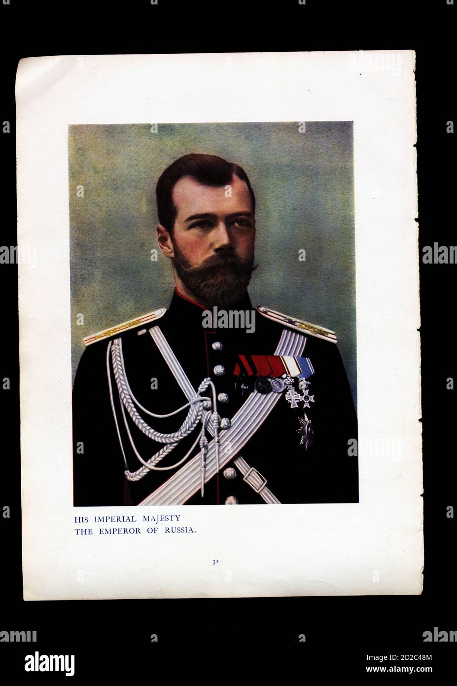 Chromolithographisches Porträt von Nikolaus II. (18. Mai 1868 – 17. Juli 1918). Er war der letzte Kaiser von Russland, Großherzog von Finnland, und Titularkönig von Stockfoto