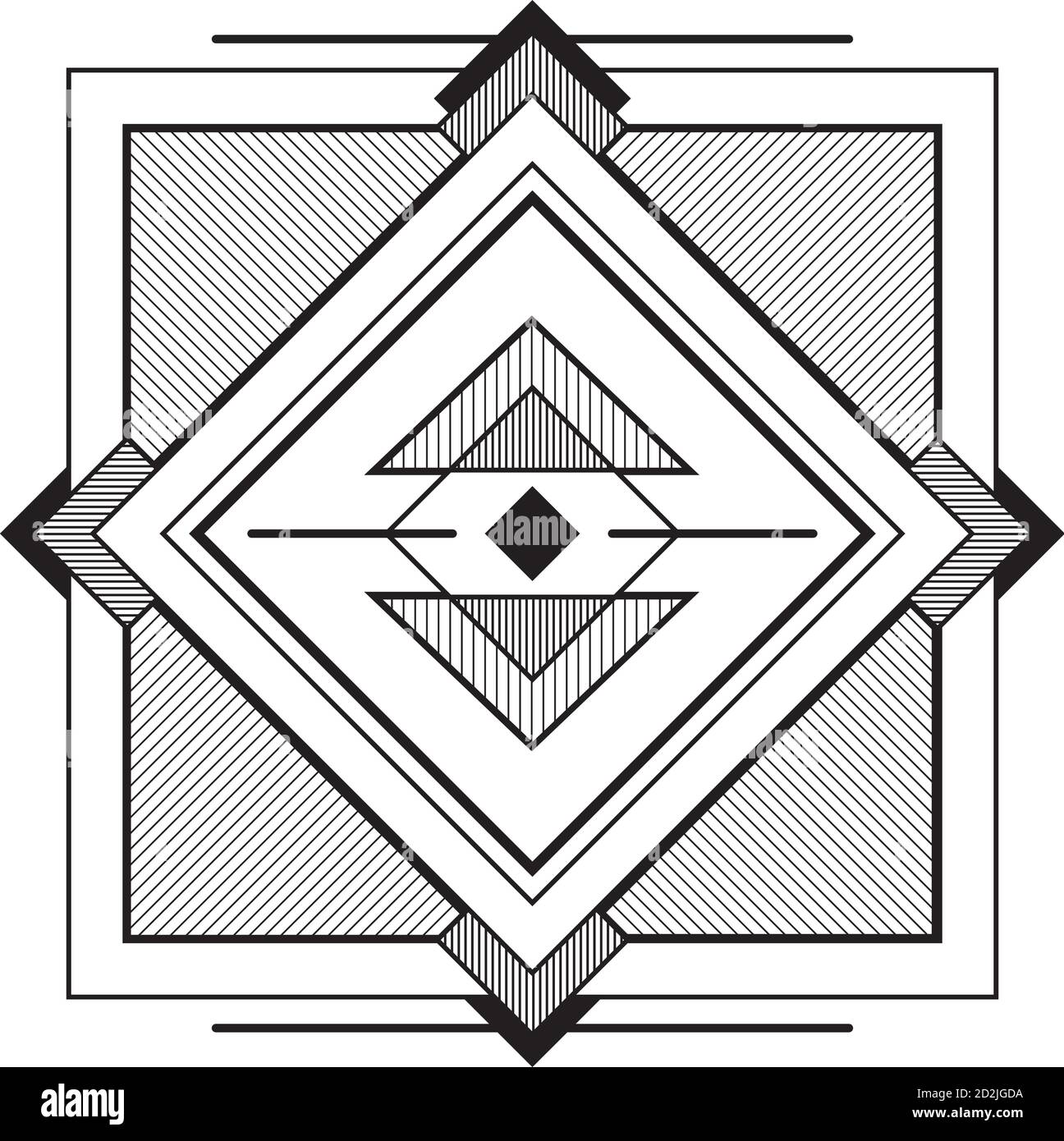 Geometrisches Muster Raute in einem Quadrat mit Schraffur. Strichkunst Stock Vektor