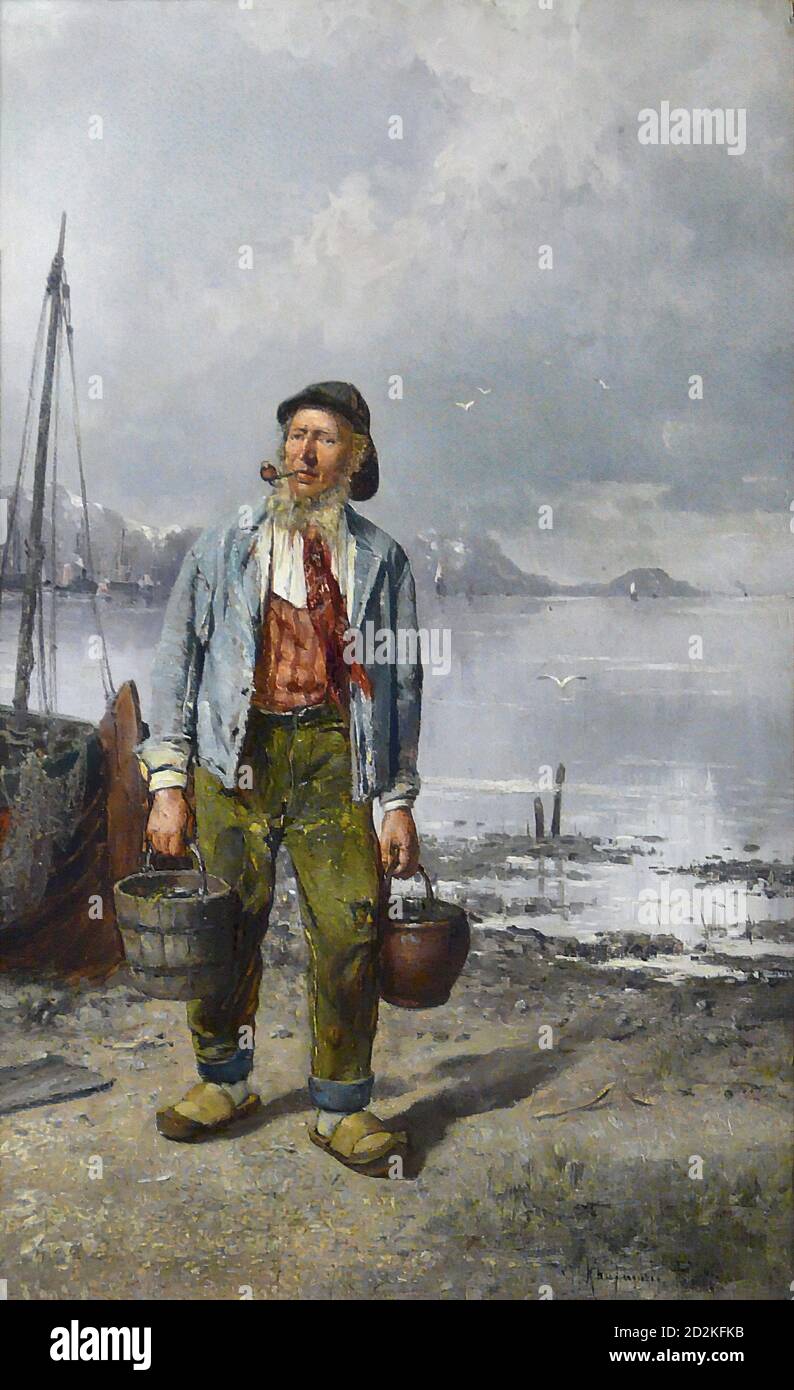 Kaufmann Adolf - Fischer Am Strand - Österreichische Schule - 19. Jahrhundert Stockfoto