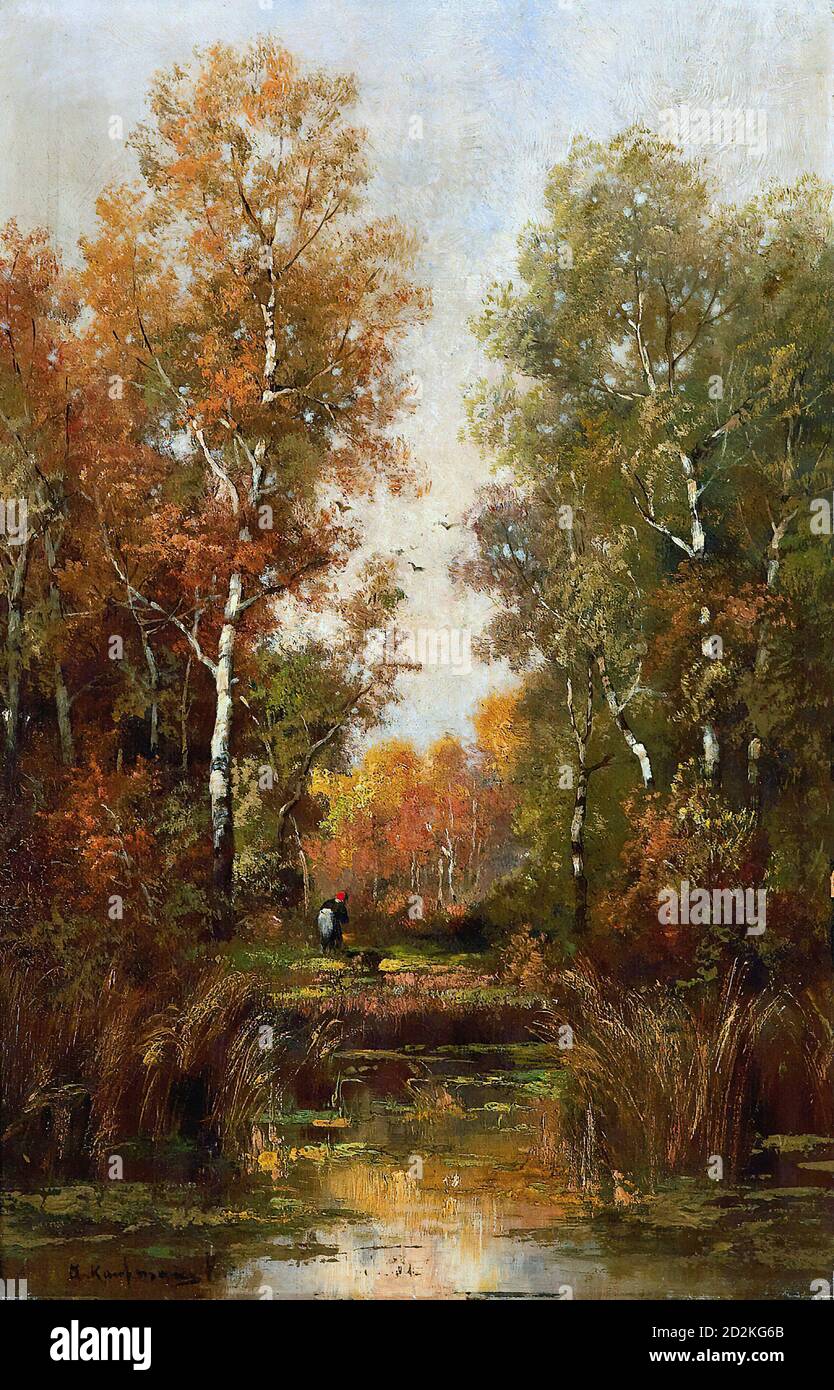 Kaufmann Adolf - Ansicht von Fontainebleau Frankreich - Österreichische Schule - 19. Jahrhundert Stockfoto