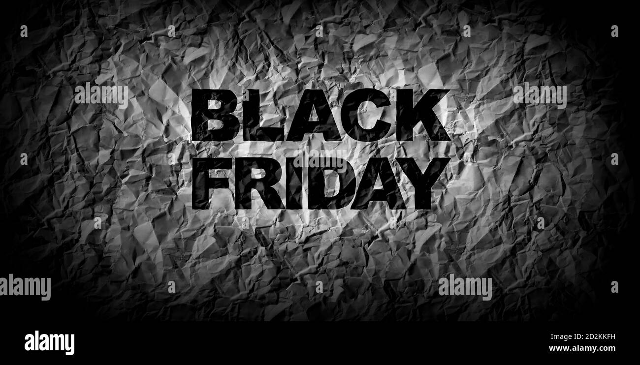 Black Friday Sale Banner als saisonales Angebot im 3D-Illustrationsstil. Stockfoto