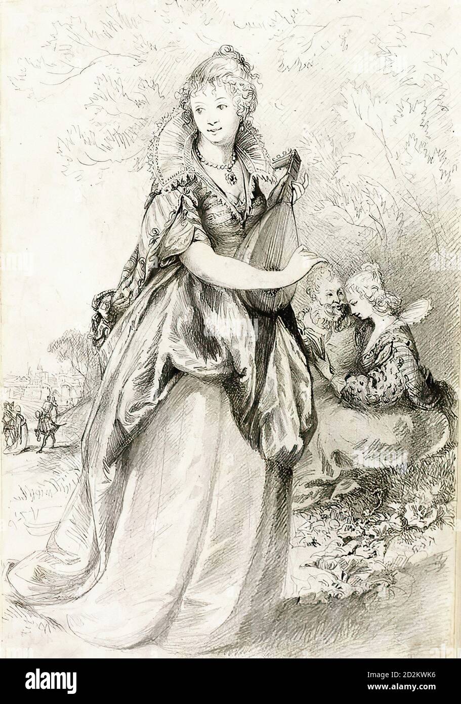 Makart Hans - Lautenspielerin im Historischen Kostüm des 17. JH - Österreichische Schule - 19. Jahrhundert Stockfoto Makart Hans - Lautenspielerin im Historischen Kostüm des 17. JH - Österreichische Schule - 19. Jahrhundert Stockfoto