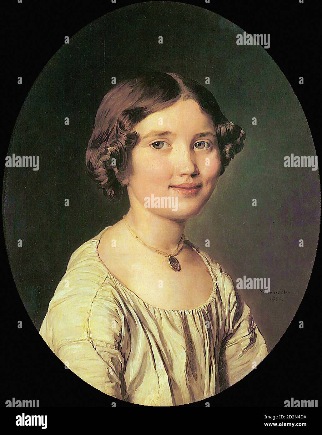 Waldmuller Ferdinand Georg - Bildnis eines Mädchens in Weißenem Hemd - Österreichische Schule - 19. Jahrhundert Stockfoto