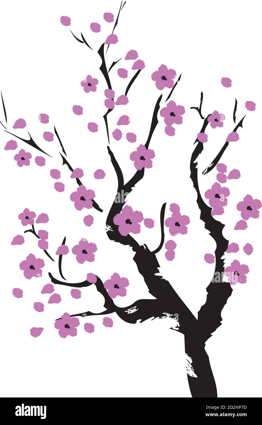 vektor-Illustration eines Kirschblütenbaums. Lavendelfarbe. Stock Vektor
