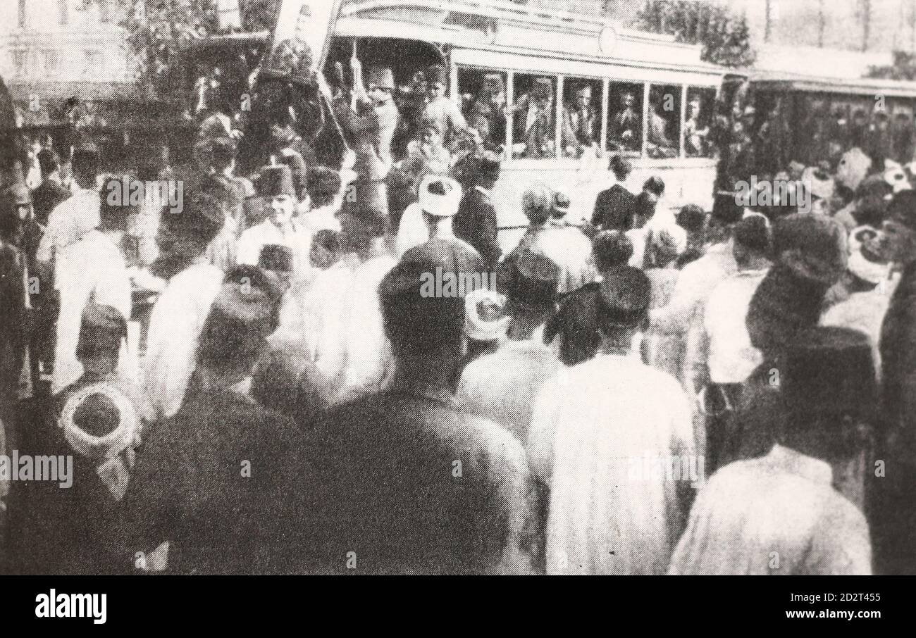 Protestdemonstration in Kairo gegen die Milner-Mission 1920. Stockfoto