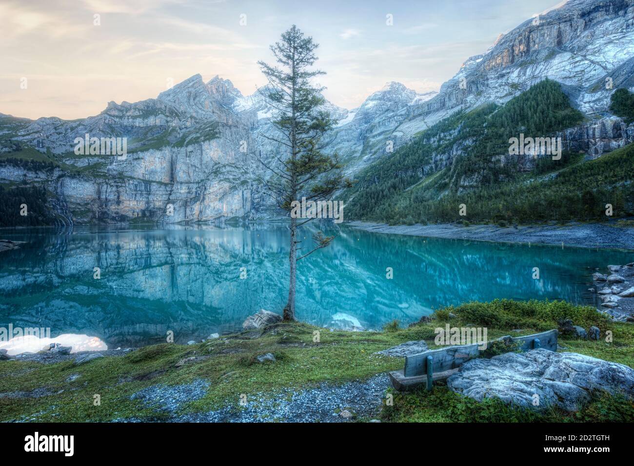 Oeschinensee, Kandersteg, Bern, Schweiz, Europa Stockfoto