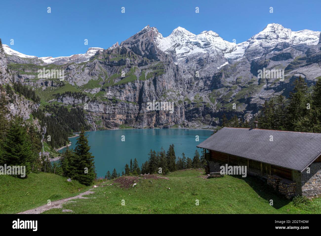Oeschinensee, Kandersteg, Bern, Schweiz, Europa Stockfoto