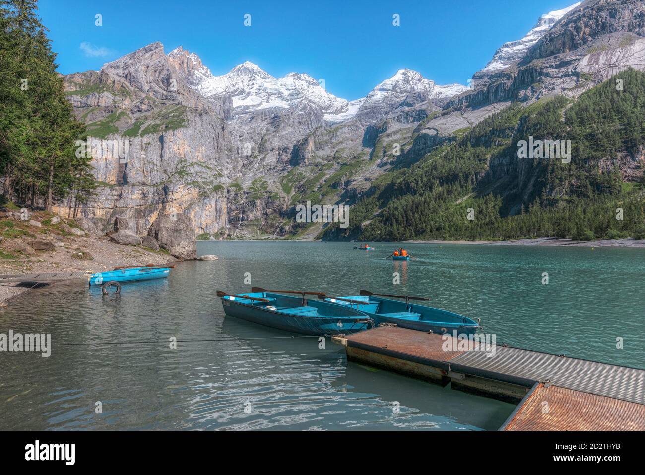 Oeschinensee, Kandersteg, Bern, Schweiz, Europa Stockfoto