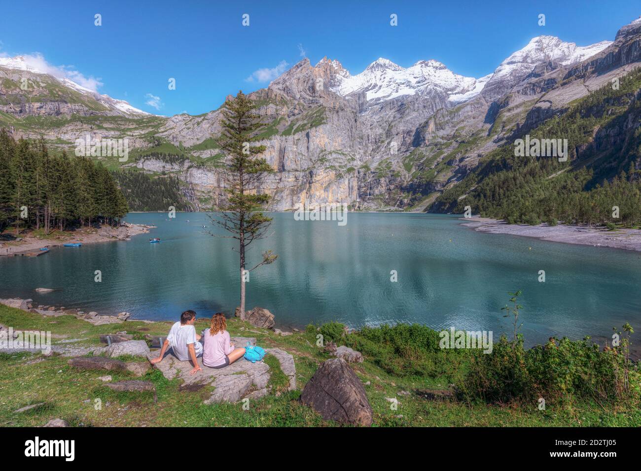 Oeschinensee, Kandersteg, Bern, Schweiz, Europa Stockfoto